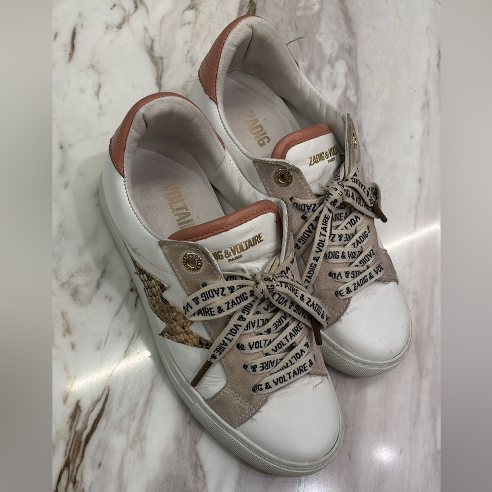 Zadig & Voltaire White and Tan Women's Sneakers